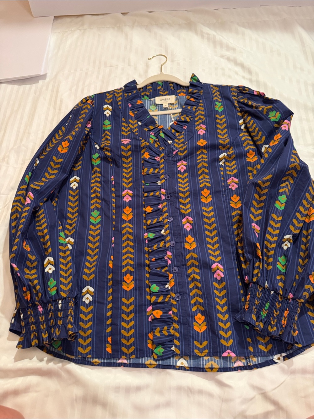 Umgee Navy Floral-Print Ruffle Front Blouse - Picture 15 of 15